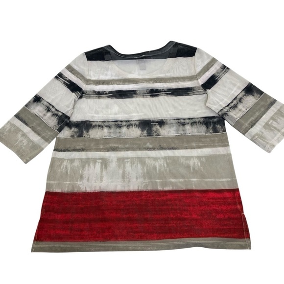 Chico’s Y2K Mesh Top Scoop Neck 3/4 Sleeve Abstract Colorblock Print Sz 2 / US L - Picture 13 of 15